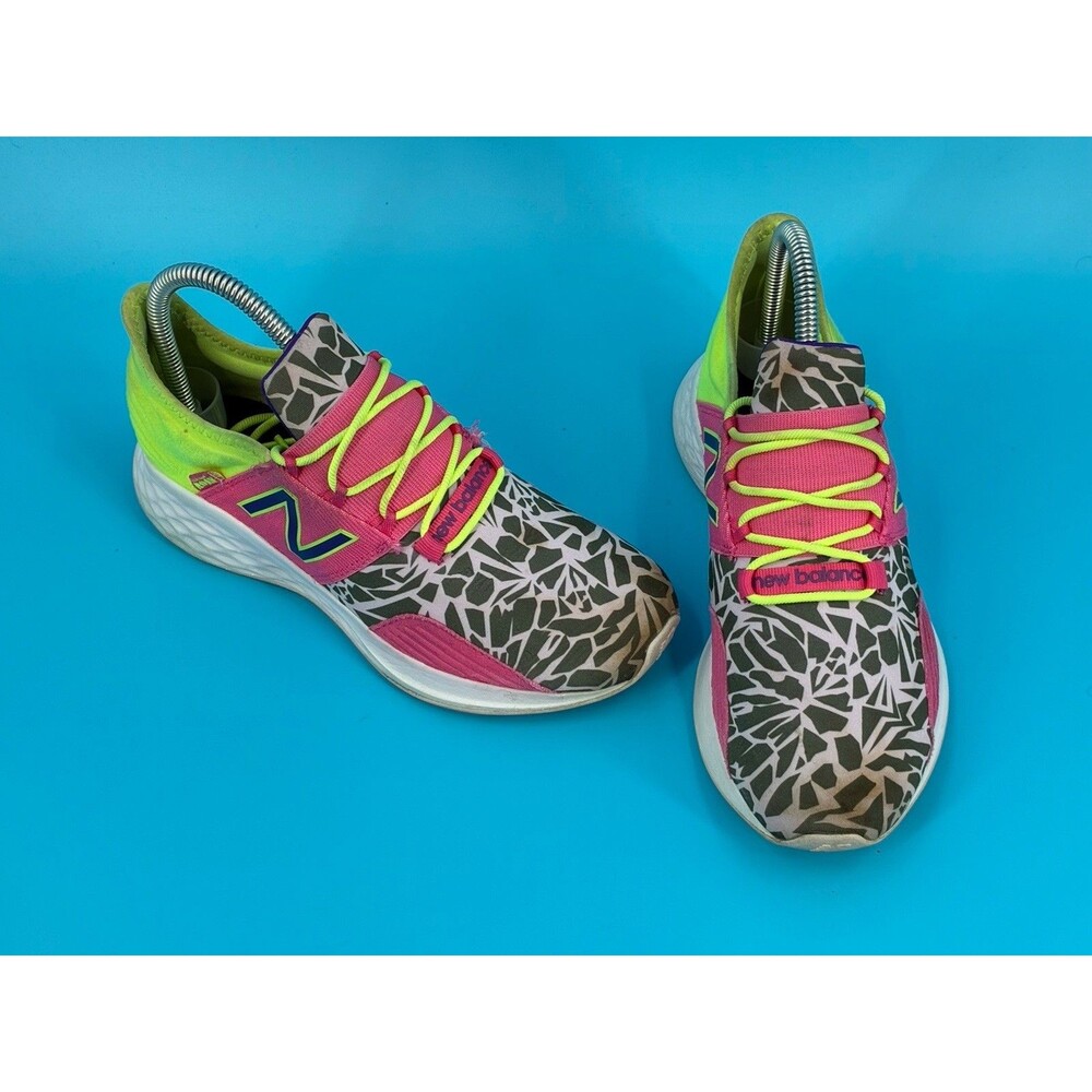 New Balance Fresh Foam Roav Big Kids 4 Pink Neon Green Geometric Sneakers